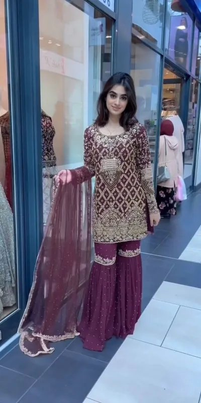AD 093 Maroon Color Georgette Embroidery Work Sharara Suit Casual, Wedding, Party, Festive, Events Etc. Expected Delivery 4-6 Working Days @2099/- | Jump Suits, Casual Suits, Creative suits, Designer Suits, Palazzo Suits, Party Wear Suits, Patiala Suits, Salwar suit, Straight Suits