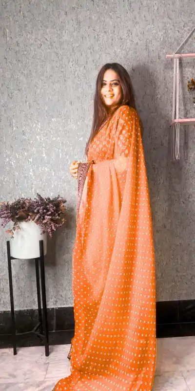 JR 543 Orange Color Printed Georgette With Sequence Embroidery Lace Saree Casual, Party Wear, Wedding, Events Etc. Expected Delivery 4-6 Working Days 1449/- | Bollywood Sarees, Creative Sarees, Designer Sarees, Embroidered Sarees, Ethnic Saree, Modern Digital sarees, Party Wear Sarees, Sarees