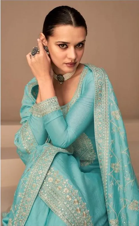 Ashirwad 9522 Sky Blue Color Sequence Embroidery Stone Work Salwar Suit , Wedding, Party, Festive, Events Etc. Expected Delivery 4-6 Working Days @2250/- | Jump Suits, Casual Suits, Creative suits, Designer Suits, Palazzo Suits, Party Wear Suits, Salwar suit, Straight Suits