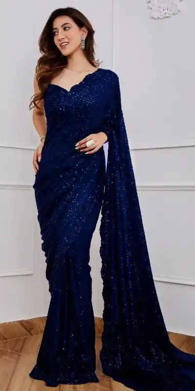 DF 3312 Navy Blue Color Georgette Embroidery Sequins Work Saree Casual, Party Wear, Wedding, Events Etc Delivery Expected.4-6 Working Days 1899/- | Bollywood Sarees, Creative Sarees, Designer Sarees, Embroidered Sarees, Ethnic Saree, Modern Digital sarees, Party Wear Sarees, Sarees