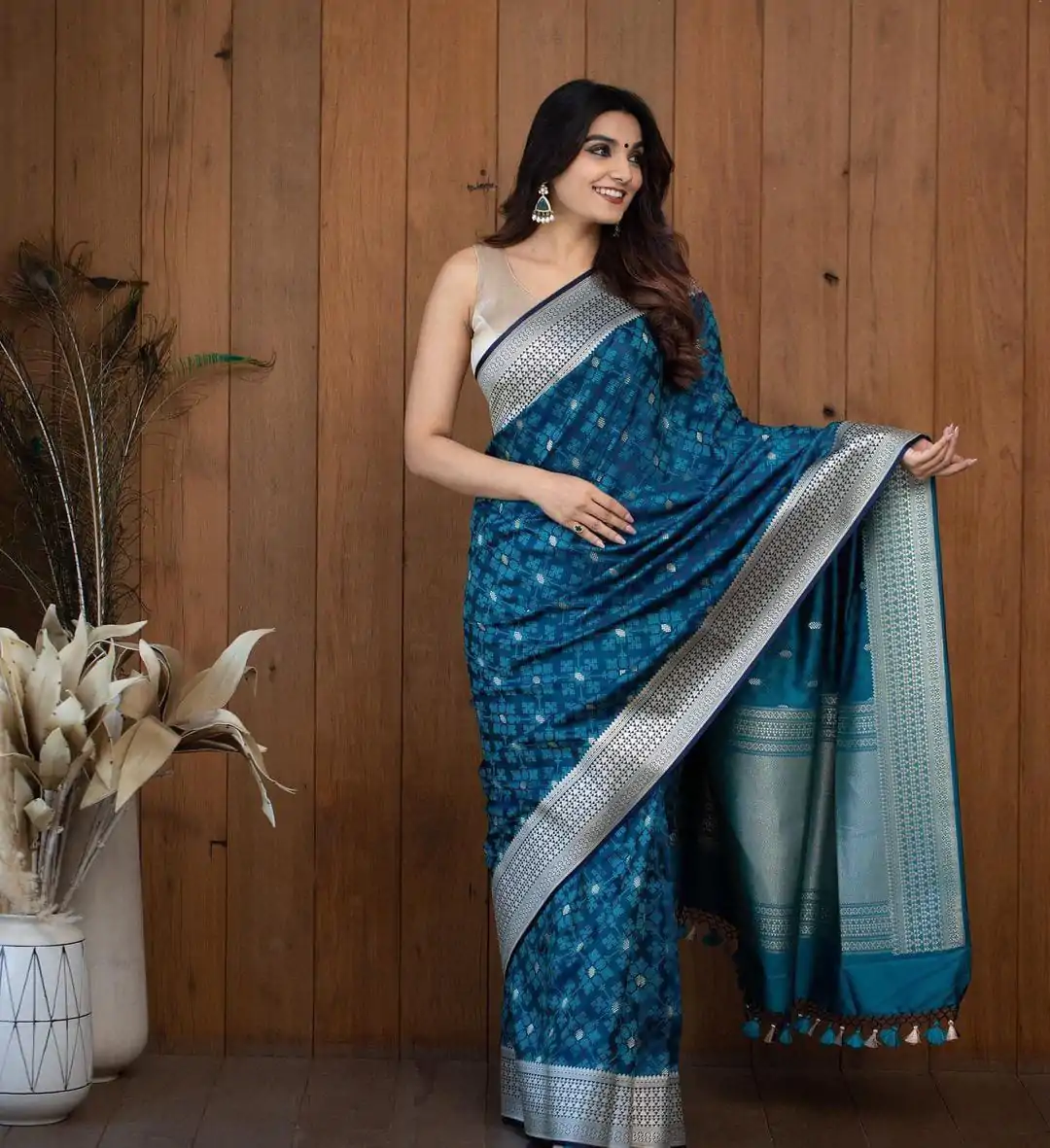 DDF TWINKLE Peacock Blue Color Soft Lichi Silk With Ordinary Design Saree Casual, Party Wear, Wedding, Events Etc. Expected Delivery 4-6 Working Days 1399/- | Bollywood Sarees, Creative Sarees, Designer Sarees, Embroidered Sarees, Ethnic Saree, Modern Digital sarees, Party Wear Sarees, Sarees