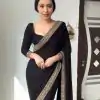 Dreamy Black Color Heavy Velvet with Lace work. Sequence Designer Saree