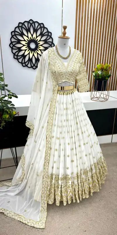 ZSR 3061 White Color Faux Georgette With Heavy Embroidery Sequence Work Lehenga Choli Wedding, Party, Events Etc. Expected Delivery 4-6 Working Days 2299/- | Bollywood Lehenga, Creative Lehenga, Designer Lehenga, Embroidered Lehenga, Lehenga, Party Wear Lehenga