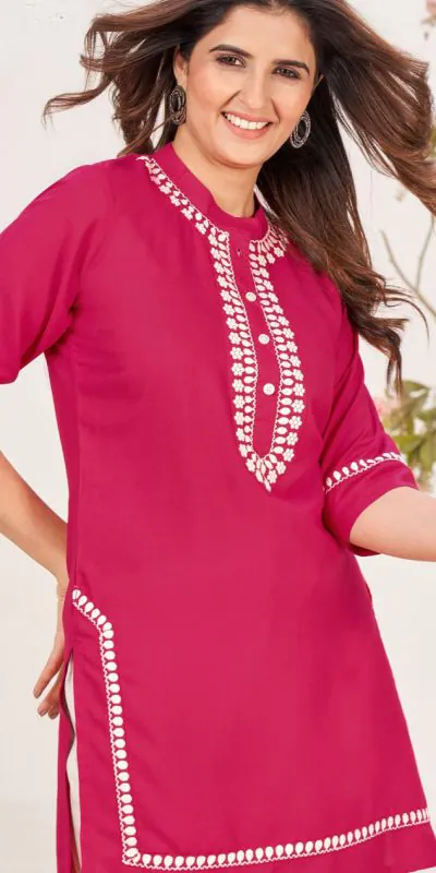 INLI Zia Red Color Heavy Rayon With Embroidery work Kurti Casual, Wedding, Party, Festive, Events Etc. Expected Delivery 4-6 Working Days @1299/- | Bollywood Kurti, Creative Kurtis, Designer Kurti, Kurti, Party Wear Kurti, Selfie Kurti