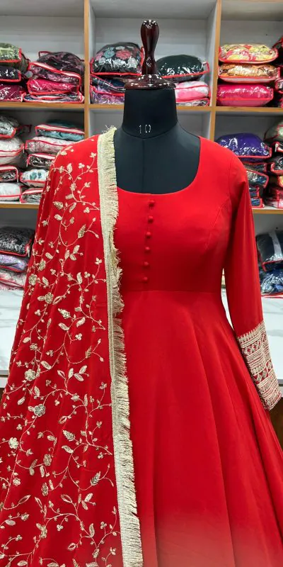 KB 241 Red color Pure Soft Faux Georgette Anarkali Suit Casual, Wedding, Party, Festive, Events Etc. Expected Delivery 4-6 Working Days @2199/- | Anarkali Suits, Bollywood Anarkali, Creative-Anarkali, Designer Anarkali, Embroidered Anarkali, Party Wear Anarkali