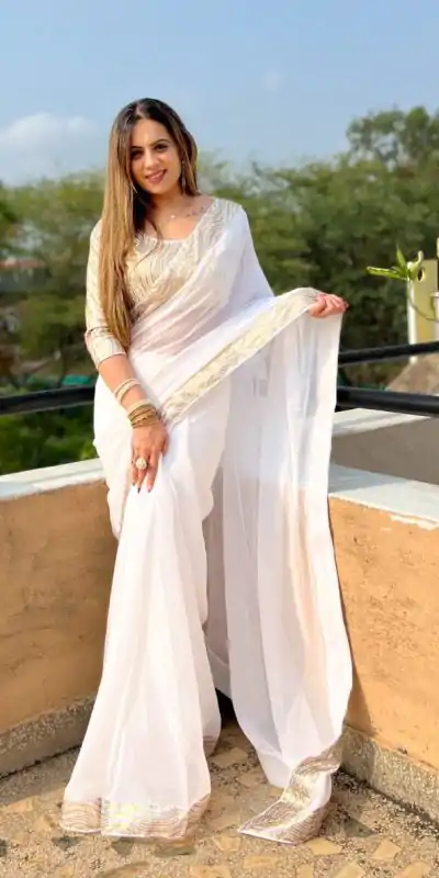 Jr 579 White Color Georgette Heavy Sequence Work Saree Casual, Party Wear, Wedding, Events Etc. Expected Delivery 4-6 Working Days 1549/- | Bollywood Sarees, Creative Sarees, Designer Sarees, Embroidered Sarees, Ethnic Saree, Modern Digital sarees, Party Wear Sarees, Sarees