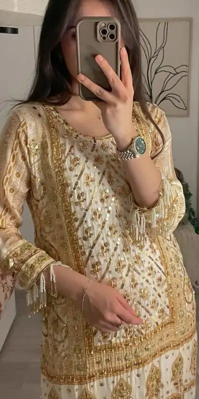 LG 1829 Off White Color Georgette Sequence Embroidery Work Salwar Suit Casual, Wedding, Festive, Events Etc. Expected Delivery 4-6 Working Days @1999/- | Casual Suits, Creative suits, Designer Suits, Party Wear Suits, Patiala Suits, Salwar suit, Straight Suits