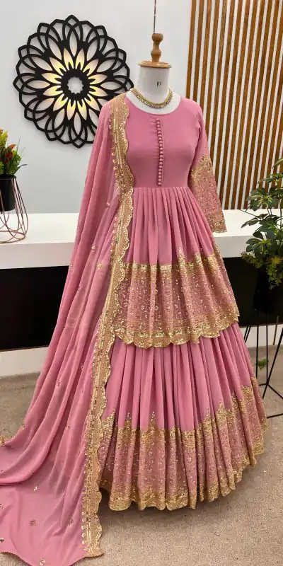 ZF 362 Pink Color Faux Georgette With Heavy Embroidery Sequence Work Lehenga Choli Wedding, Party, Events Etc. Expected Delivery 4-6 Working Days 2099/- | Bollywood Lehenga, Creative Lehenga, Designer Lehenga, Embroidered Lehenga, Lehenga, Party Wear Lehenga