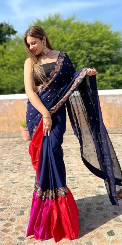 JR 612 Navy Blue Color Georgette With Embroidery Work Saree Casual, Party Wear, Wedding, Events Etc. Expected Delivery 4-6 Working Days 1649/- | Bollywood Sarees, Creative Sarees, Designer Sarees, Embroidered Sarees, Ethnic Saree, Modern Digital sarees, Party Wear Sarees, Sarees