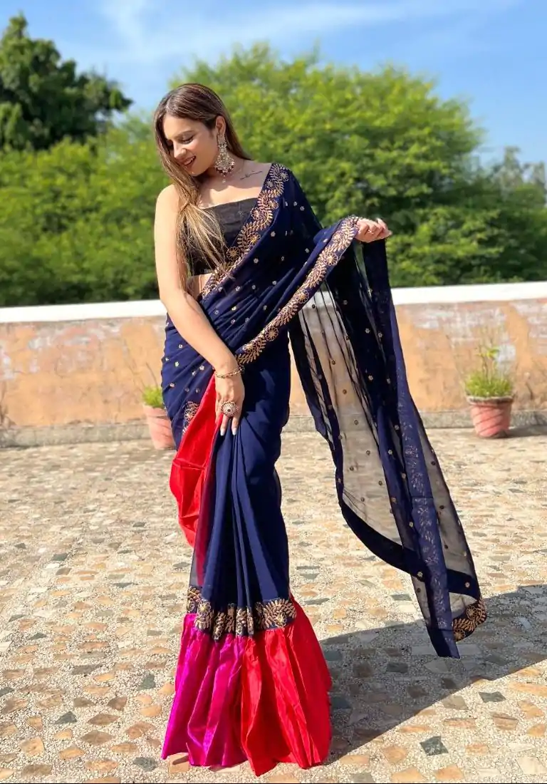 JR 612 Navy Blue Color Georgette With Embroidery Work Saree Casual, Party Wear, Wedding, Events Etc. Expected Delivery 4-6 Working Days 1649/- | Bollywood Sarees, Creative Sarees, Designer Sarees, Embroidered Sarees, Ethnic Saree, Modern Digital sarees, Party Wear Sarees, Sarees