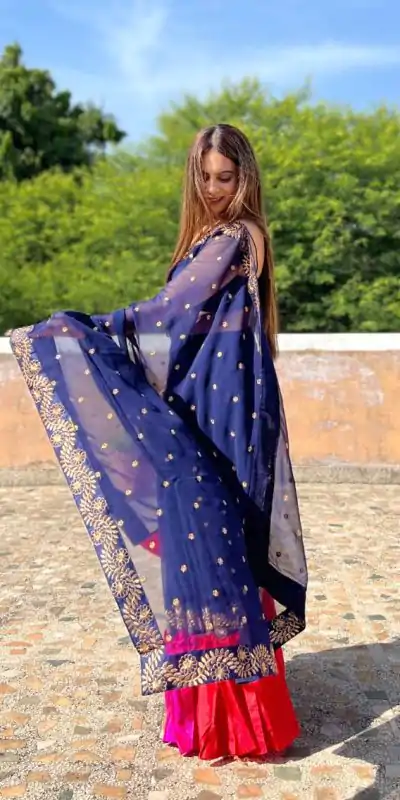 JR 612 Navy Blue Color Georgette With Embroidery Work Saree Casual, Party Wear, Wedding, Events Etc. Expected Delivery 4-6 Working Days 1649/- | Bollywood Sarees, Creative Sarees, Designer Sarees, Embroidered Sarees, Ethnic Saree, Modern Digital sarees, Party Wear Sarees, Sarees