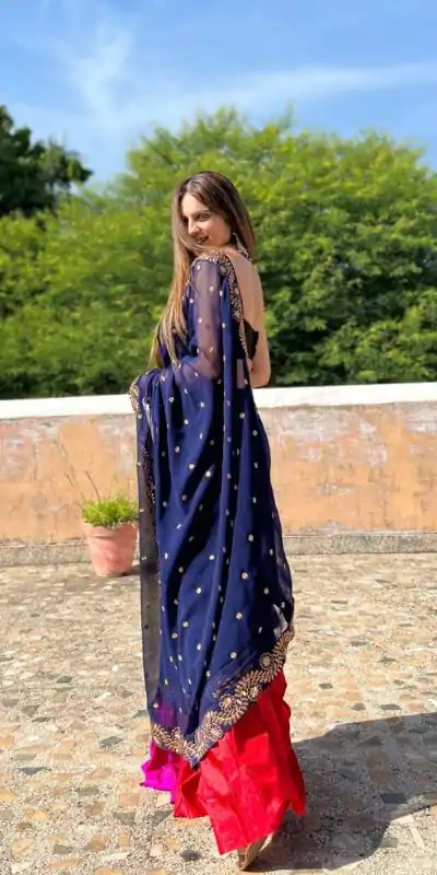 JR 612 Navy Blue Color Georgette With Embroidery Work Saree Casual, Party Wear, Wedding, Events Etc. Expected Delivery 4-6 Working Days 1649/- | Bollywood Sarees, Creative Sarees, Designer Sarees, Embroidered Sarees, Ethnic Saree, Modern Digital sarees, Party Wear Sarees, Sarees