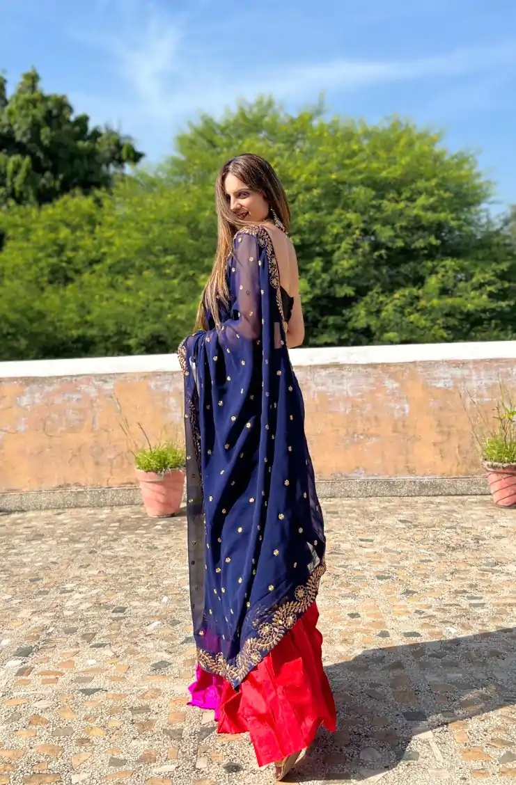 JR 612 Navy Blue Color Georgette With Embroidery Work Saree Casual, Party Wear, Wedding, Events Etc. Expected Delivery 4-6 Working Days 1649/- | Bollywood Sarees, Creative Sarees, Designer Sarees, Embroidered Sarees, Ethnic Saree, Modern Digital sarees, Party Wear Sarees, Sarees