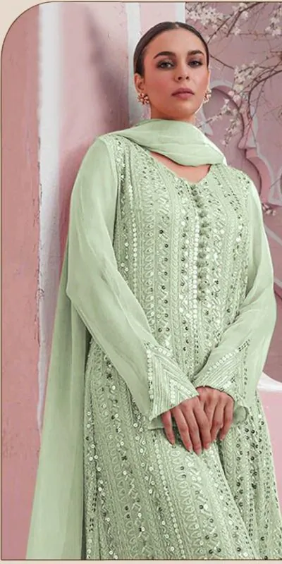 DS 001255 Parrot Green Color Georgette Embroidered Straight Pakistani Salwar Suit Wedding, Festive, Events Etc. Expected Delivery 4-6 Working Days @1949/- | Jump Suits, Casual Suits, Creative suits, Designer Suits, Palazzo Suits, Party Wear Suits, Patiala Suits, Salwar suit, Straight Suits