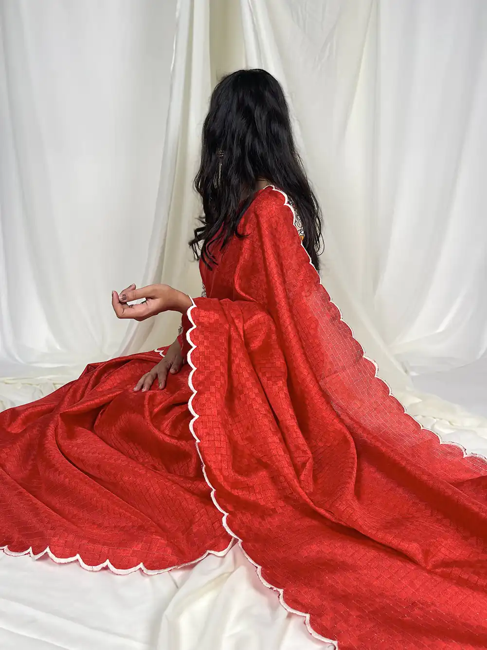YNF 7706 Red :Saree Fabric Gadhawal Chex :Saree Work :Arca Work Blouse Fabric : Linan patta silk Party wear Designer Saree @1349 | Bollywood Sarees, Creative Sarees, Designer Sarees, Modern Digital sarees, Party Wear Sarees, Sarees