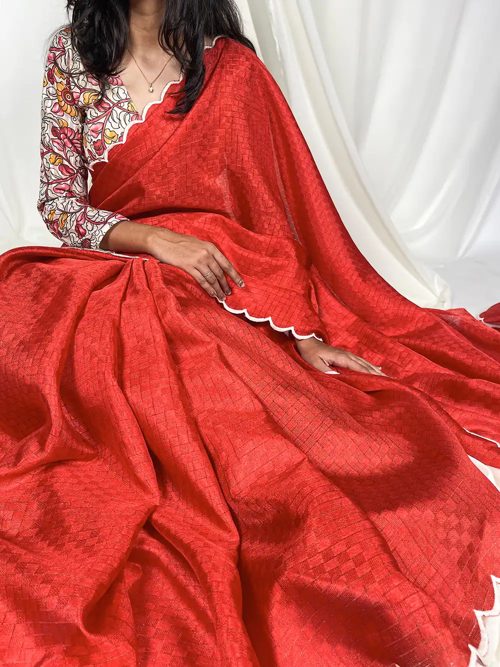 YNF 7706 Red :Saree Fabric Gadhawal Chex :Saree Work :Arca Work Blouse Fabric : Linan patta silk Party wear Designer Saree @1349 | Bollywood Sarees, Creative Sarees, Designer Sarees, Modern Digital sarees, Party Wear Sarees, Sarees