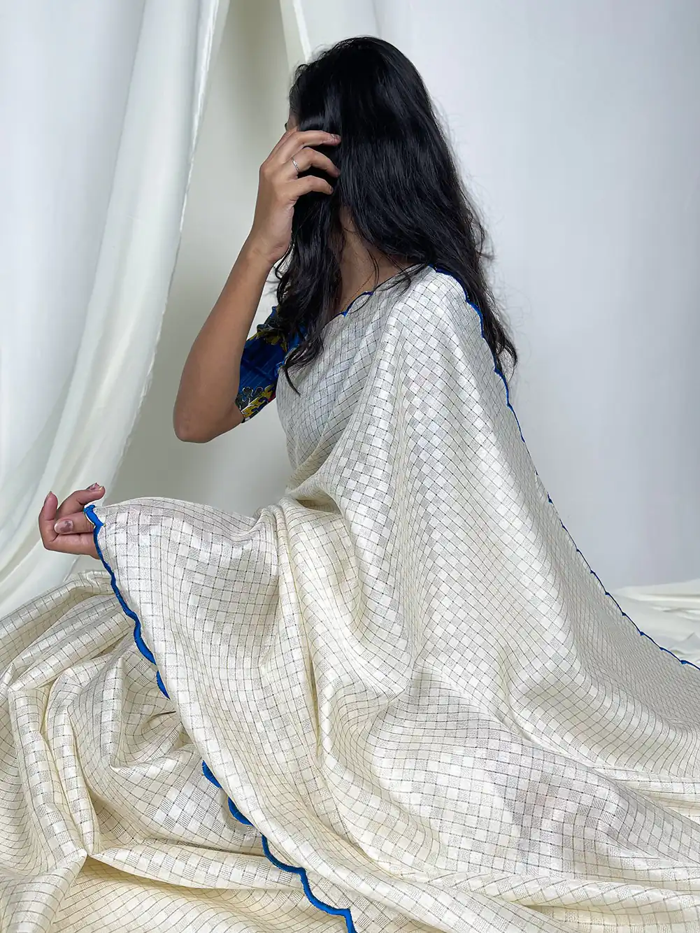 YNF 7706 WHITE :Saree Fabric Gadhawal Chex :Saree Work :Arca Work Blouse Fabric : Linan patta silk Party wear Designer Saree @1349 | Bollywood Sarees, Creative Sarees, Designer Sarees, Modern Digital sarees, Party Wear Sarees, Sarees