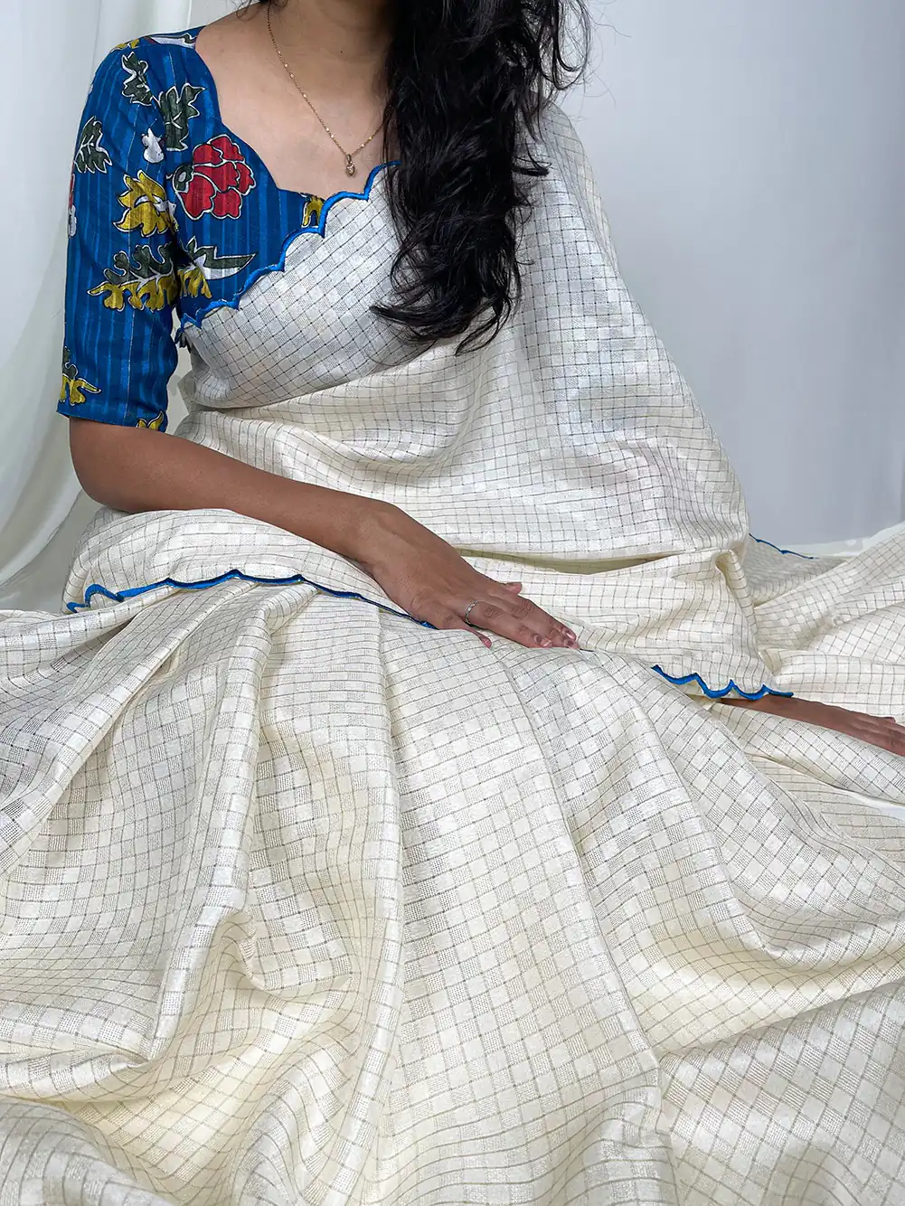 YNF 7706 WHITE :Saree Fabric Gadhawal Chex :Saree Work :Arca Work Blouse Fabric : Linan patta silk Party wear Designer Saree @1349 | Bollywood Sarees, Creative Sarees, Designer Sarees, Modern Digital sarees, Party Wear Sarees, Sarees