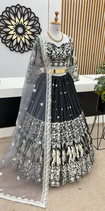 ZF 366 Black Color Faux Georgette Embroidery Work Lehenga Choli Wedding, Party,Events Etc. Expected Delivery 4-6 Working Days 2049/- | Bollywood Lehenga, Creative Lehenga, Designer Lehenga, Embroidered Lehenga, Lehenga, Party Wear Lehenga
