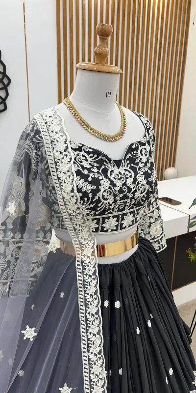 ZF 366 Black Color Faux Georgette Embroidery Work Lehenga Choli Wedding, Party,Events Etc. Expected Delivery 4-6 Working Days 2049/- | Bollywood Lehenga, Creative Lehenga, Designer Lehenga, Embroidered Lehenga, Lehenga, Party Wear Lehenga