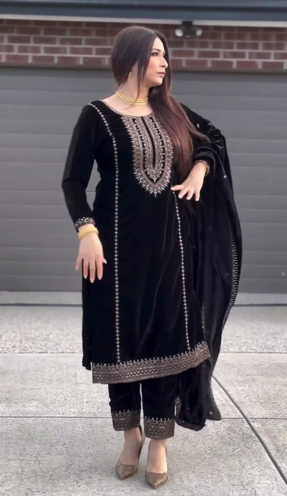 ZSR-3046 Black Color Salwar Suit Viscose Velvet with Embroidery Sequence Work Inner : Micro Cotton Traditional Wear, Wedding, Festive, Events. @2199/- | Casual Suits, Creative suits, Designer Suits, Party Wear Suits, Salwar suit, Straight Suits