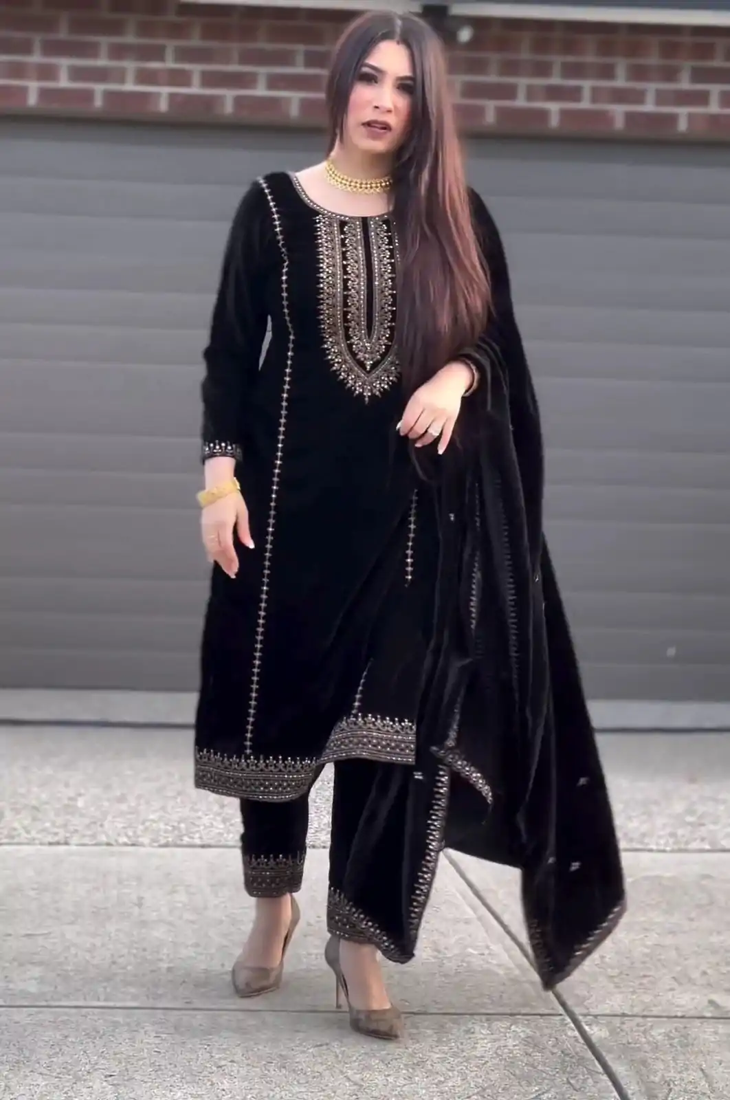 ZSR-3046 Black Color Salwar Suit Viscose Velvet with Embroidery Sequence Work Inner : Micro Cotton Traditional Wear, Wedding, Festive, Events. @2199/- | Casual Suits, Creative suits, Designer Suits, Party Wear Suits, Salwar suit, Straight Suits