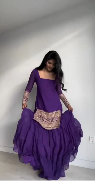 RTC 5662 Voilet Color Faux Georgette thread Sequence Work Sharara Suit Casual, Wedding,, Festive, Events Etc. Expected Delivery 4-6 Working Days @1949/- | Jump Suits, Casual Suits, Creative suits, Designer Suits, Palazzo Suits, Party Wear Suits, Patiala Suits, Salwar suit, Straight Suits