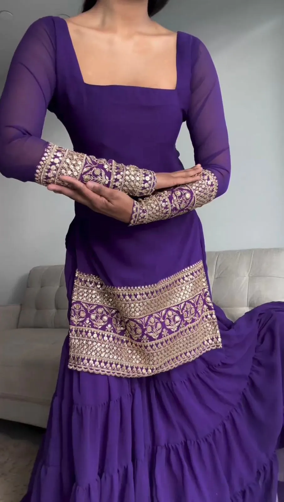 RTC 5662 Voilet Color Faux Georgette thread Sequence Work Sharara Suit Casual, Wedding,, Festive, Events Etc. Expected Delivery 4-6 Working Days @1949/- | Jump Suits, Casual Suits, Creative suits, Designer Suits, Palazzo Suits, Party Wear Suits, Patiala Suits, Salwar suit, Straight Suits