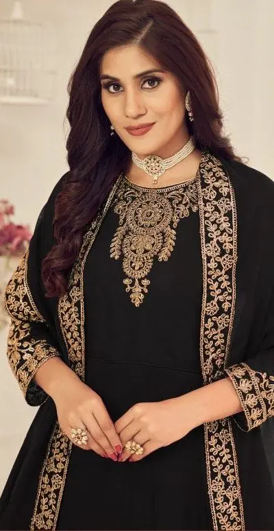 DS 1123 Black color Georgette Cording Stone Work Anarkali Suit Wedding, Party, Festive, Events Etc. Expected Delivery 4-6 Working Days @2199/- | Anarkali Suits, Bollywood Anarkali, Creative-Anarkali, Designer Anarkali, Embroidered Anarkali, Party Wear Anarkali
