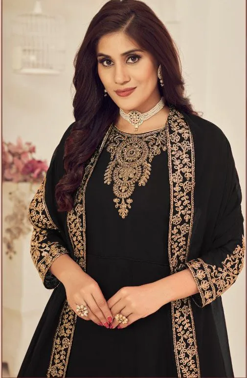 DS 1123 Black color Georgette Cording Stone Work Anarkali Suit Wedding, Party, Festive, Events Etc. Expected Delivery 4-6 Working Days @2199/- | Anarkali Suits, Bollywood Anarkali, Creative-Anarkali, Designer Anarkali, Embroidered Anarkali, Party Wear Anarkali