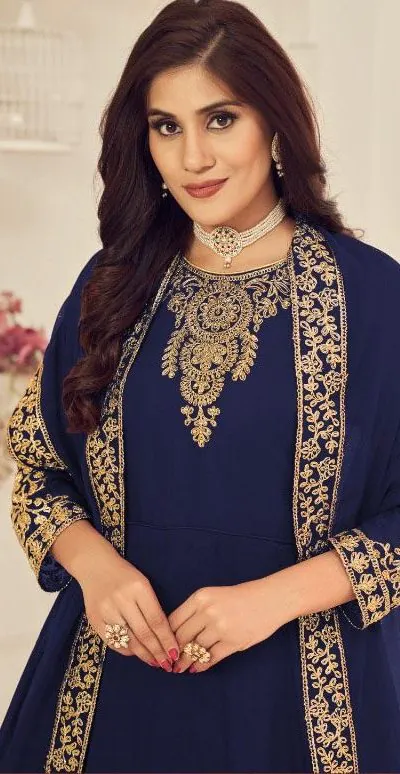 DS 1123 Blue color Georgette Cording Stone Work Anarkali Suit Wedding, Party, Festive, Events Etc. Expected Delivery 4-6 Working Days @2199/- | Anarkali Suits, Bollywood Anarkali, Creative-Anarkali, Designer Anarkali, Embroidered Anarkali, Party Wear Anarkali