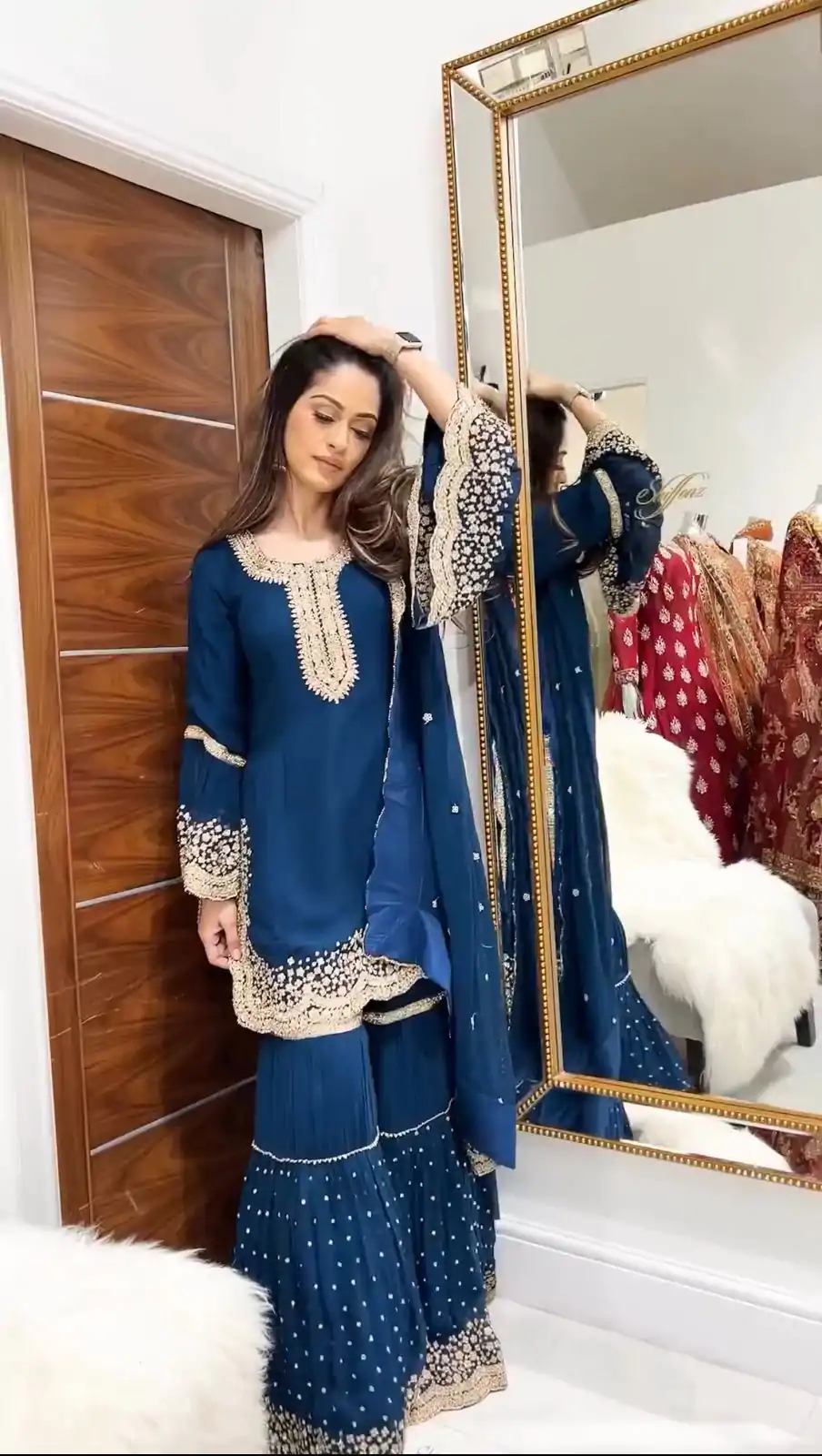 NSR 797 Royal Blue Color Faux Georgette Embroidery Work Sharara Suit Casual, Wedding, Party, Festive, Events Etc.   Expected Delivery 4-6 Working Days 2099/- | Jump Suits, Casual Suits, Creative suits, Designer Suits, Palazzo Suits, Party Wear Suits, Patiala Suits, Salwar suit, Straight Suits