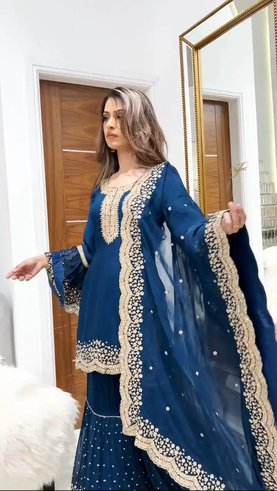 NSR 797 Royal Blue Color Faux Georgette Embroidery Work Sharara Suit Casual, Wedding, Party, Festive, Events Etc.   Expected Delivery 4-6 Working Days 2099/- | Jump Suits, Casual Suits, Creative suits, Designer Suits, Palazzo Suits, Party Wear Suits, Patiala Suits, Salwar suit, Straight Suits
