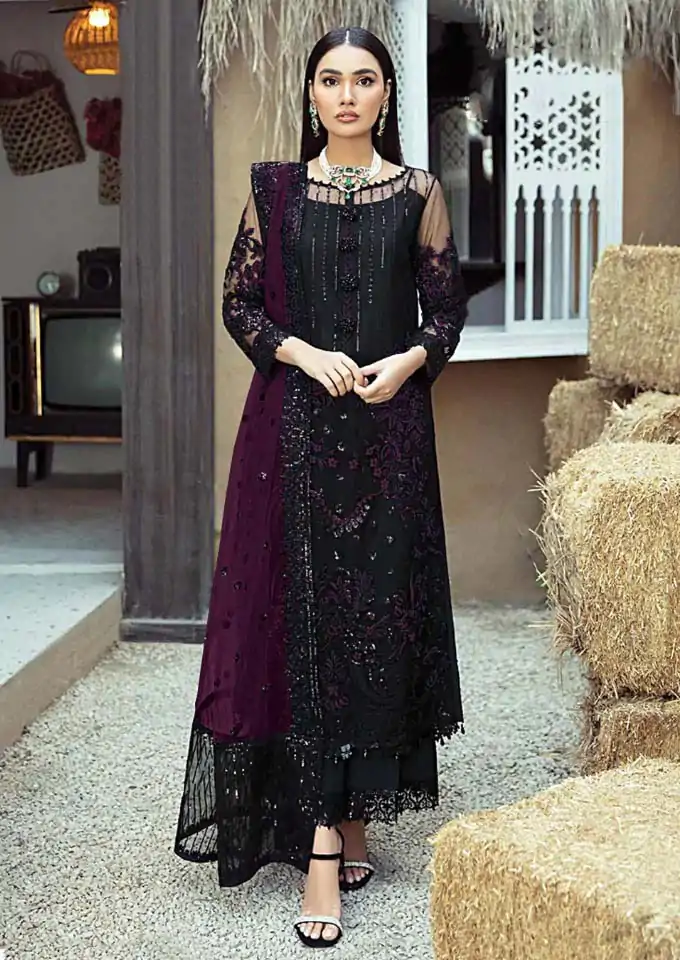 New Exclusive Black & Purple Faux Georgette Salwar Suit