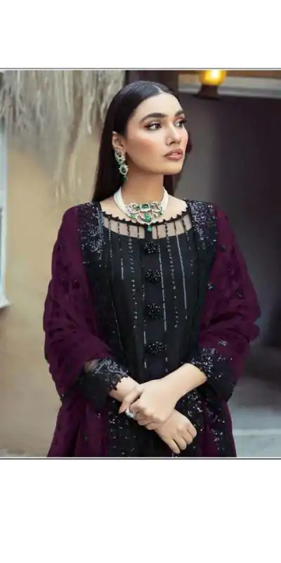 New Exclusive Black & Purple Faux Georgette Salwar Suit
