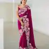 Nice Wine Color Heavy Rangoli With Multi Embroidery Saree