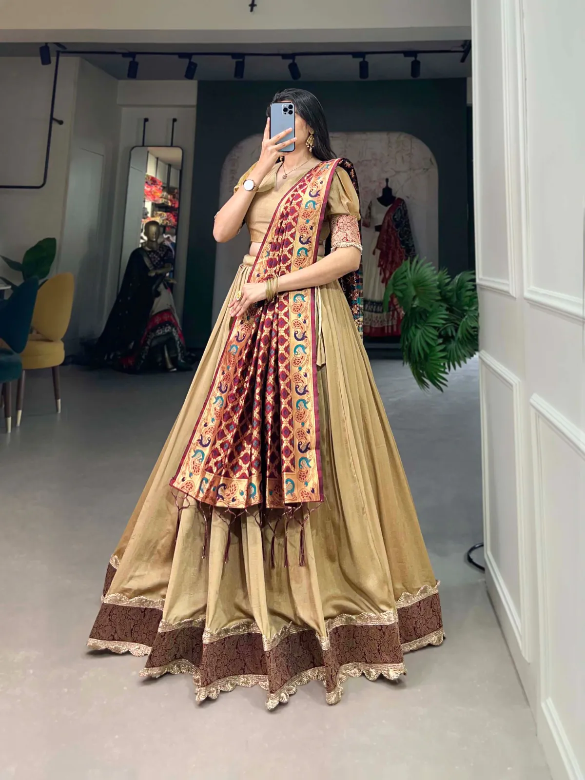 LNB2014 Chickoo Color Vichitra Silk Jacquard Lace Lehenga Choli Traditional, Festive, Party, Wedding, Events,etc. Expected Delivery 4-6 Working Days @1999/- | Bollywood Lehenga, Creative Lehenga, Designer Lehenga, Embroidered Lehenga, Lehenga, Party Wear Lehenga