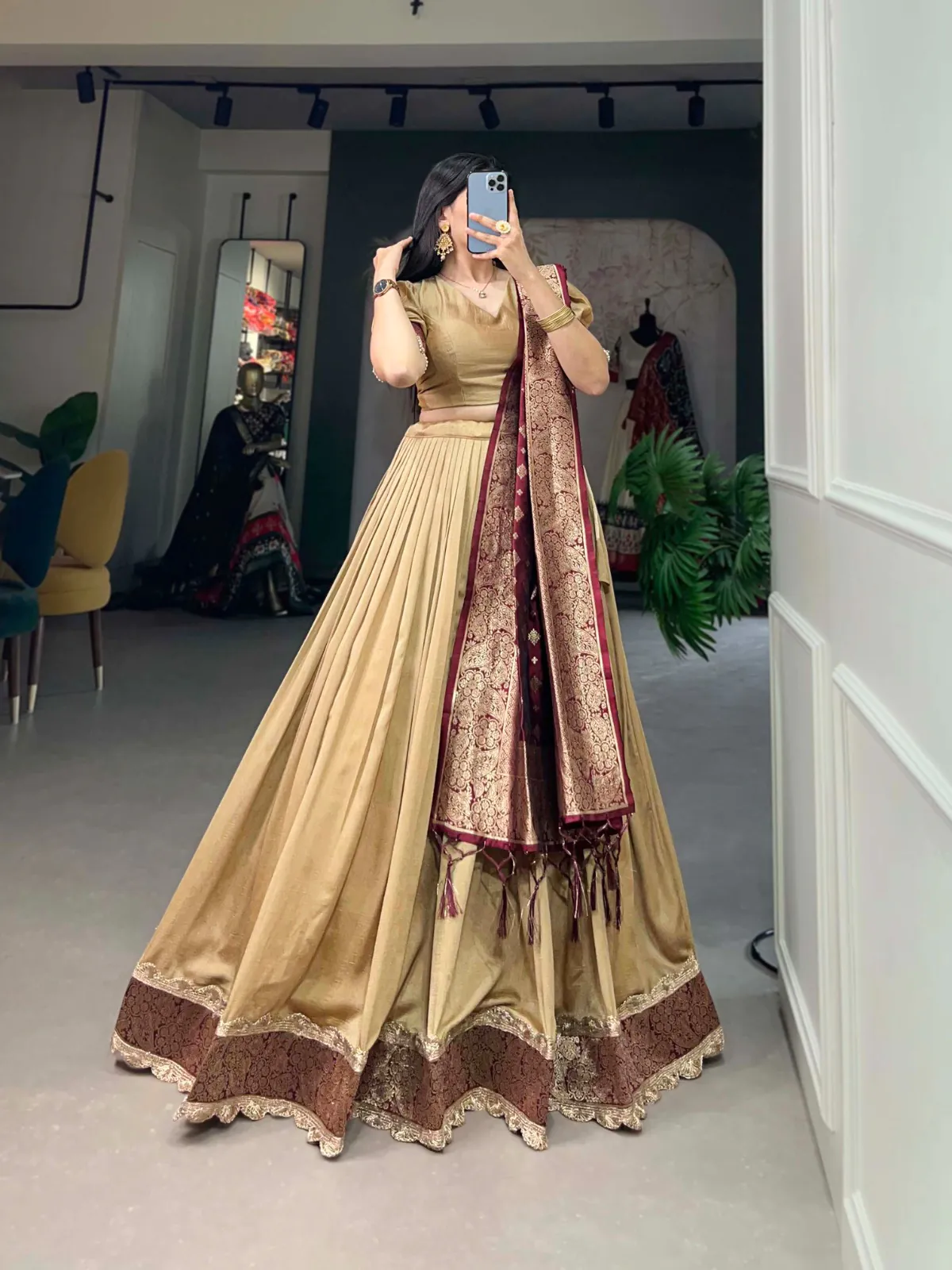 LNB2014 Chickoo Color Vichitra Silk Jacquard Lace Lehenga Choli Traditional, Festive, Party, Wedding, Events,etc. Expected Delivery 4-6 Working Days @1999/- | Bollywood Lehenga, Creative Lehenga, Designer Lehenga, Embroidered Lehenga, Lehenga, Party Wear Lehenga