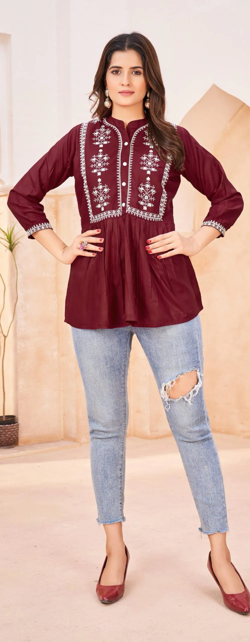 INLI Bubbly Maroon Color Heavy Rayon Embroidery work Kurti Casual, Wedding, Party, Festive, Events Etc. Expected Delivery 4-6 Working Days @999/- | Bollywood Kurti, Creative Kurtis, Designer Kurti, Kurti, Party Wear Kurti, Selfie Kurti