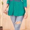 Perfect Peacock Green Color Heavy Rayon Embroidery Work Kurti