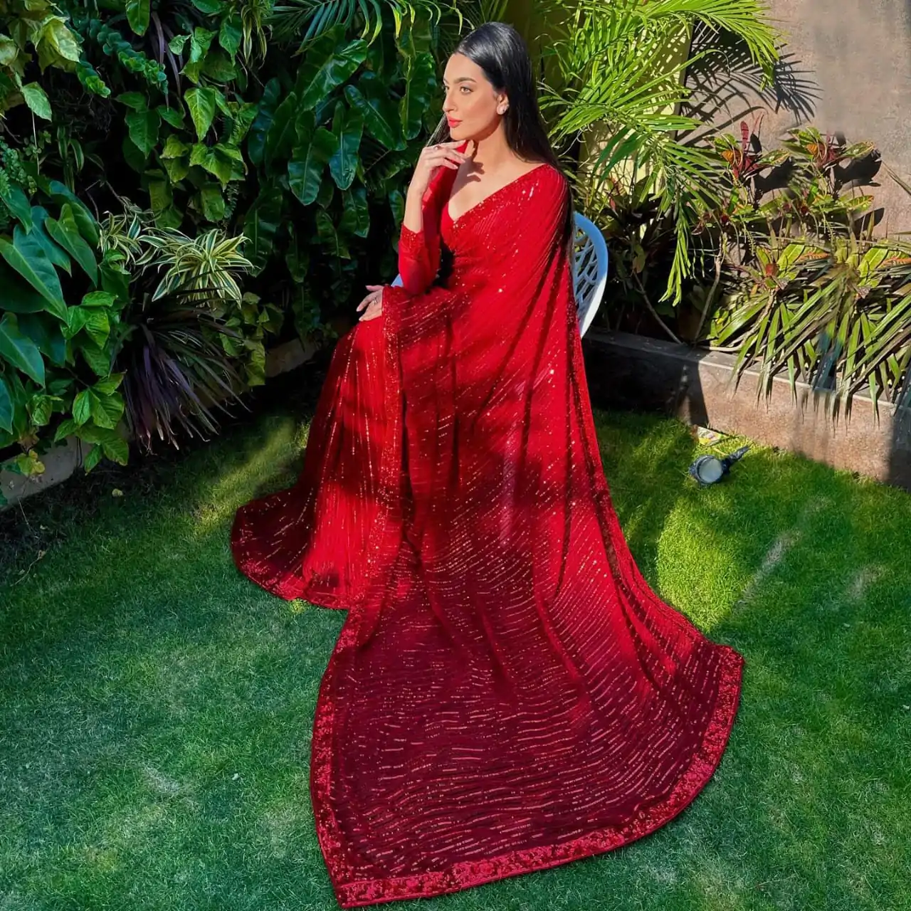 JR 590 Red Color Georgette Embroidery Sequence Work Saree Casual, Party Wear, Wedding, Events Etc. Expected Delivery 4-6 Working Days 1699/- | Bollywood Sarees, Creative Sarees, Designer Sarees, Embroidered Sarees, Ethnic Saree, Modern Digital sarees, Party Wear Sarees, Sarees