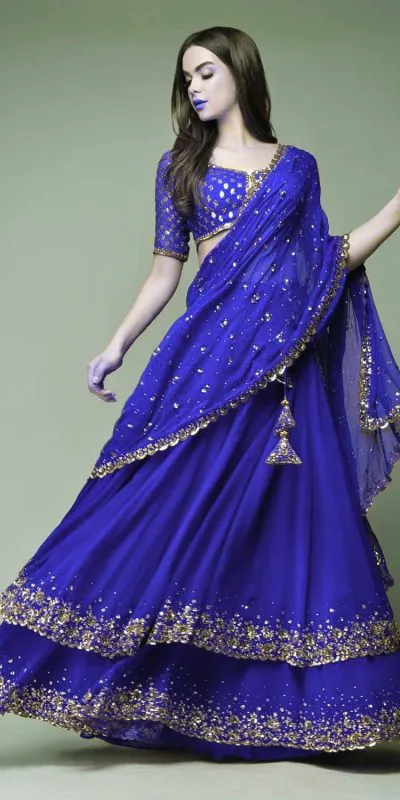 KF 1330 Royal Blue Lehenga : Georgette Blouse : Georgette Work : Sequence Embroidery Work With 2 Layer Ruffle Wedding, Party, Festive @2049/- Only | Bollywood Lehenga, Creative Lehenga, Designer Lehenga, Embroidered Lehenga, Lehenga, Party Wear Lehenga