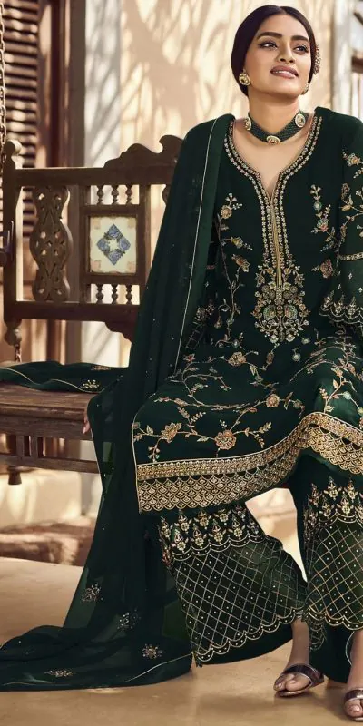 Fc 22987 Green Color Georgette Embroidery Stone Work Sharara Suit Wedding, Party, Festive Expected Delivery 4-6 Working Days  @2149/- | Jump Suits, Casual Suits, Creative suits, Designer Suits, Palazzo Suits, Party Wear Suits, Patiala Suits, Salwar suit, Straight Suits