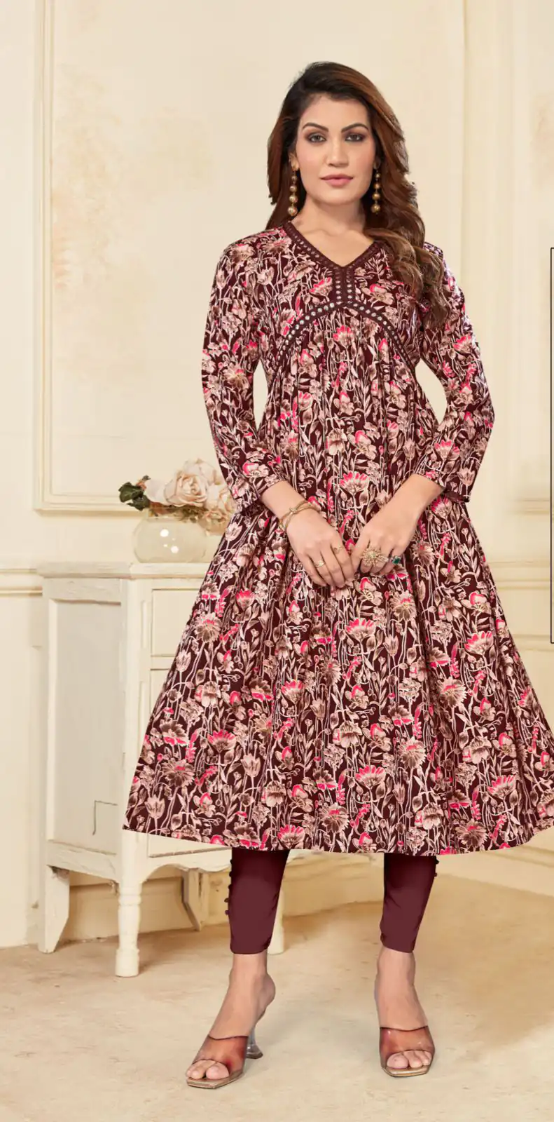 INLI Alia Coffee Color Heavy Rayon Print with Foil Work Kurti Casual, Wedding, Party, Festive, Events Etc. Expected Delivery 4-6 Days @1299/- | Bollywood Kurti, Creative Kurtis, Designer Kurti, Kurti, Party Wear Kurti, Selfie Kurti