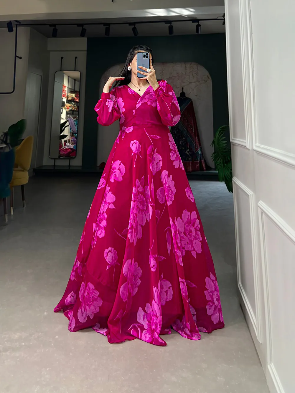 YNF 5011 Pink Color Chiffon Floral Printed Party Wear Gown Casual, Wedding, Party, Festive, Events Etc. Expected Delivery 4-6 Working Days @1499/- | Bollywood Gowns, Creative Gowns, Designer Gowns, Embroidered Gowns, Gowns, Party Wear Gowns