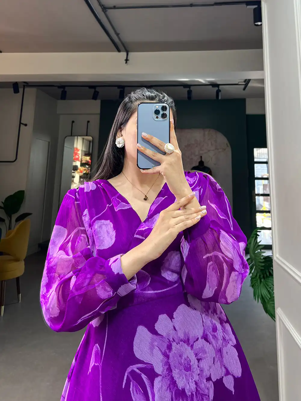 YNF 5011 Purple Color Chiffon Floral Printed Party Wear Gown Casual, Wedding, Party, Festive, Events Etc. Expected Delivery 4-6 Working Days @1499/- | Bollywood Gowns, Creative Gowns, Designer Gowns, Embroidered Gowns, Gowns, Party Wear Gowns