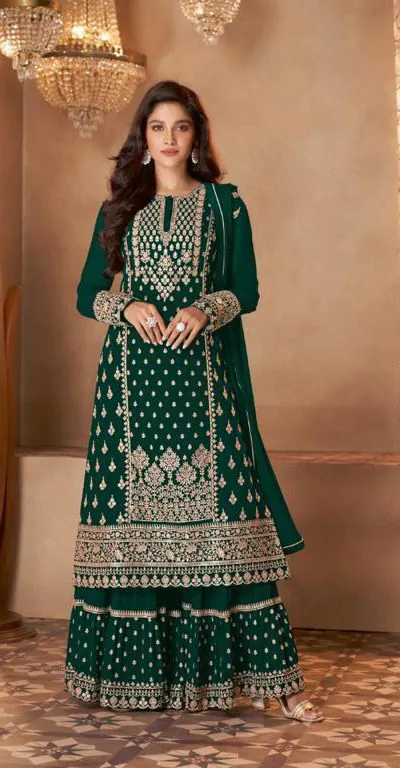 FC 128 Green Color Heavy Georgette Sequins Work Sharara Suit Wedding, Party, Festive, Events Etc. Expected Delivery 4-6 Working Days @2199/- | Jump Suits, Casual Suits, Creative suits, Designer Suits, Palazzo Suits, Party Wear Suits, Patiala Suits, Salwar suit, Straight Suits