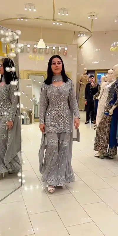 ZSR 3010 Grey Color Faux Georgette Embroidery Work Sharara Suit Casual, Wedding, Party, Festive, Events Etc. Expected Delivery 4-6 Working Days @2349/- | Jump Suits, Casual Suits, Creative suits, Designer Suits, Palazzo Suits, Party Wear Suits, Patiala Suits, Salwar suit, Straight Suits