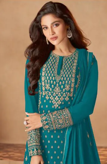 FC 128 Peacock Blue Color Georgette Sequins Work Sharara Suit Wedding, Party, Festive, Events Etc. Expected Delivery  4-6 Working Days @2199/- | Jump Suits, Casual Suits, Creative suits, Designer Suits, Palazzo Suits, Party Wear Suits, Patiala Suits, Salwar suit, Straight Suits