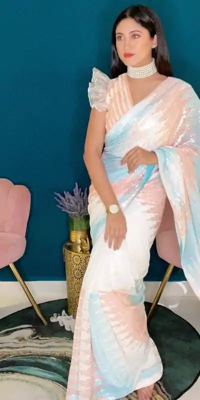 JR 556 White Color Soft georgette shaded sequence work Saree Casual, Party Wear, Wedding, Events Etc. Expected Delivery 4-6 Working Days 1699/- | Bollywood Sarees, Creative Sarees, Designer Sarees, Embroidered Sarees, Ethnic Saree, Modern Digital sarees, Party Wear Sarees, Sarees